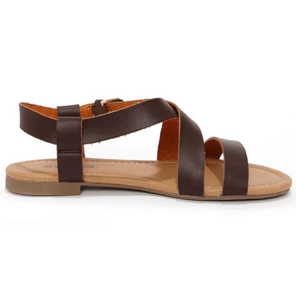 SODA • Borgo Brown/Tan Ankle Strap Flat Sandals - Picture 2 of 16